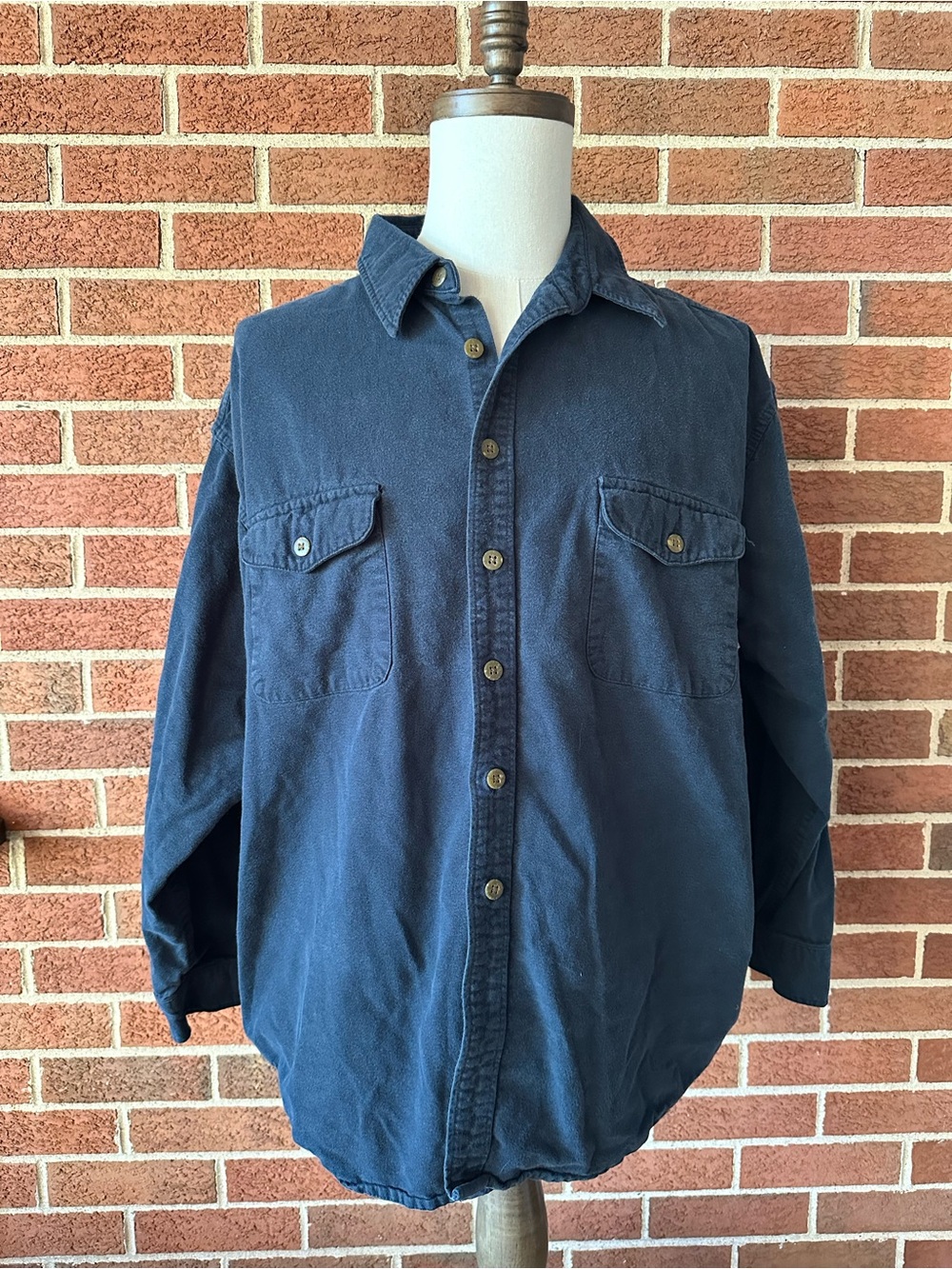 St. John's Bay Flannel Blue Button-Up Shirt Men's Long Sleeve Cotton XXL